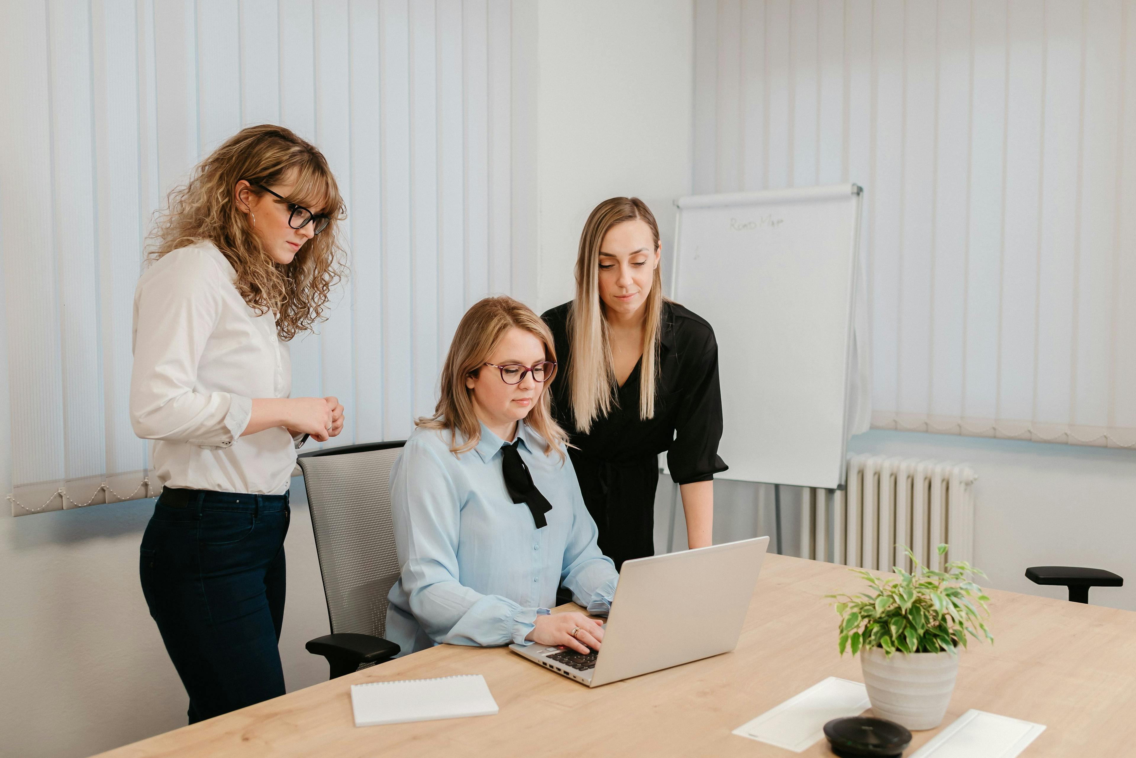 Three women in a conference room